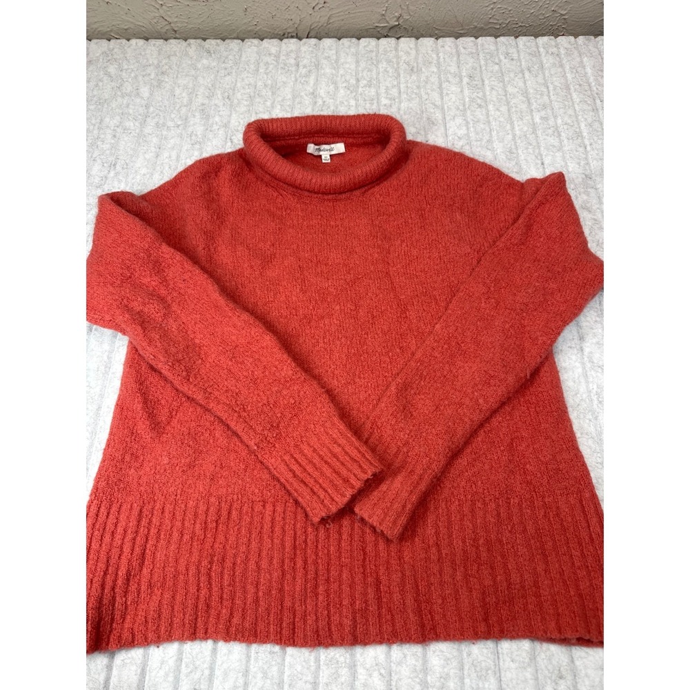Madewell Womens Rust Orange Textured Knit Roll Turtleneck Sweater XS Relaxed